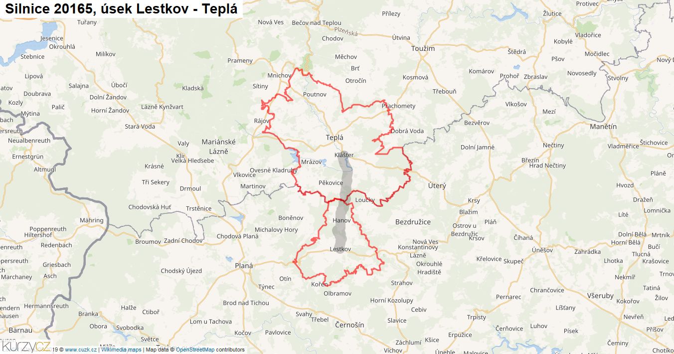 Úsek Lestkov - Teplá, Silnice 20165 - Mapa