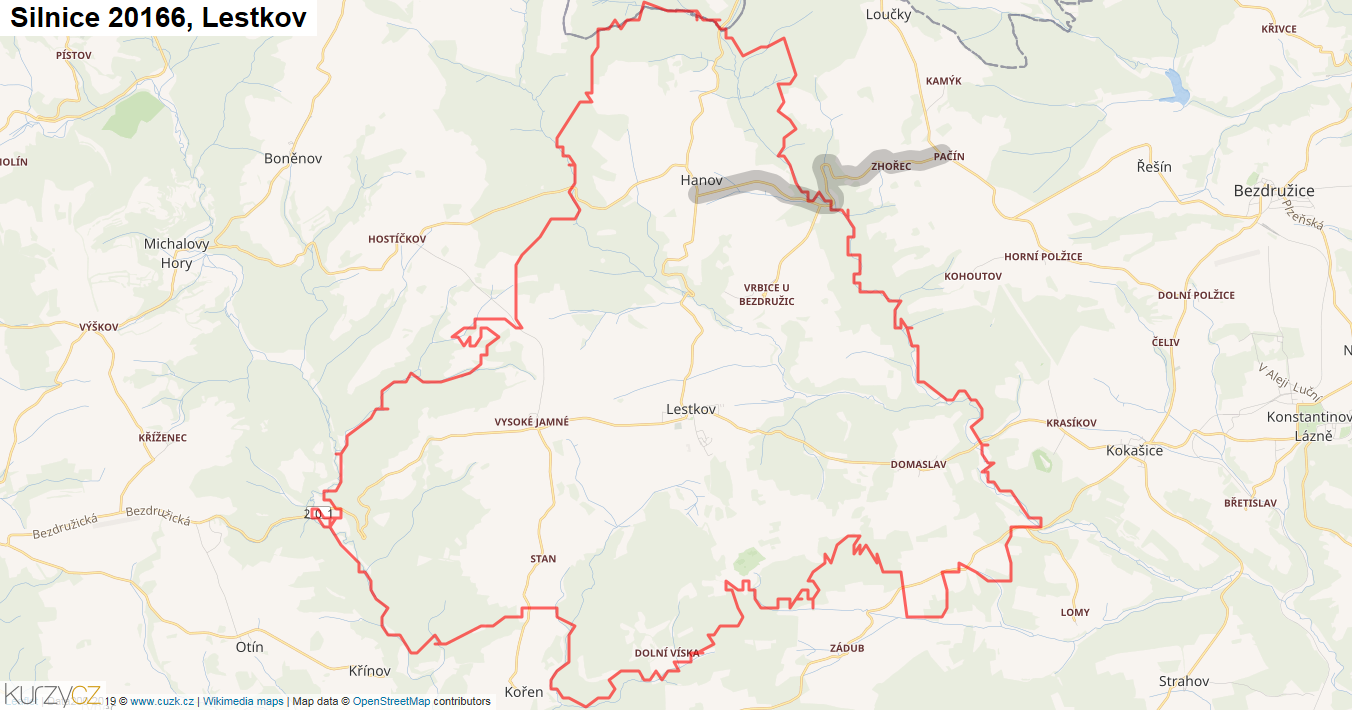 Lestkov, Silnice 20166 - Mapa