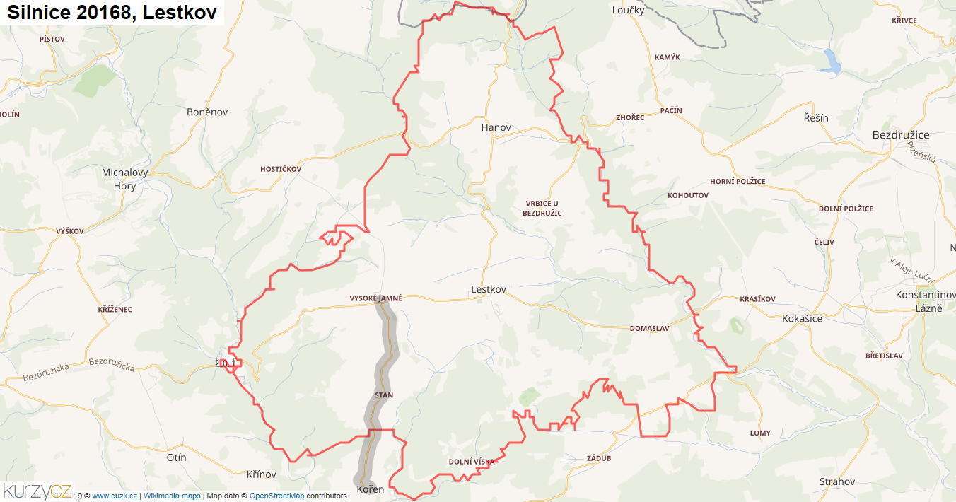 Lestkov, Silnice 20168 - Mapa
