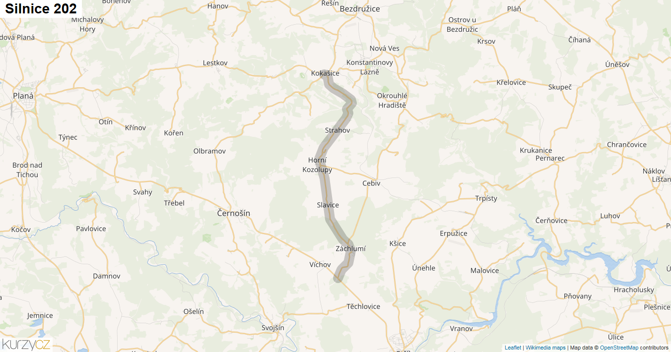 Silnice 202 - mapa Silnice 202