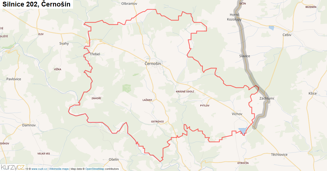 Černošín, Silnice 202 - Mapa
