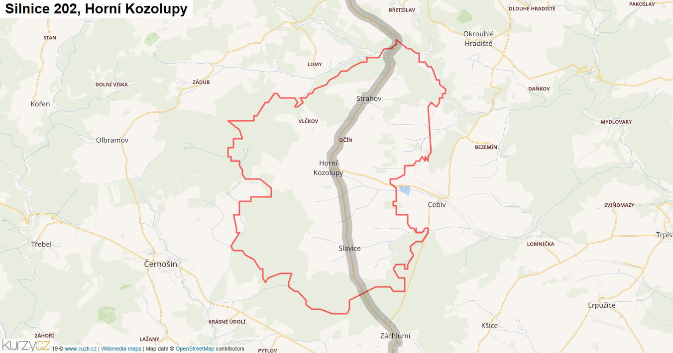 Horní Kozolupy, Silnice 202 - Mapa