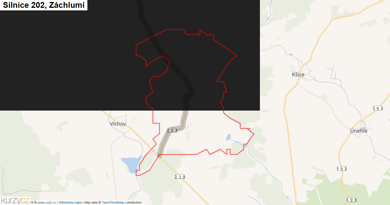 Záchlumí, Silnice 202 - Mapa