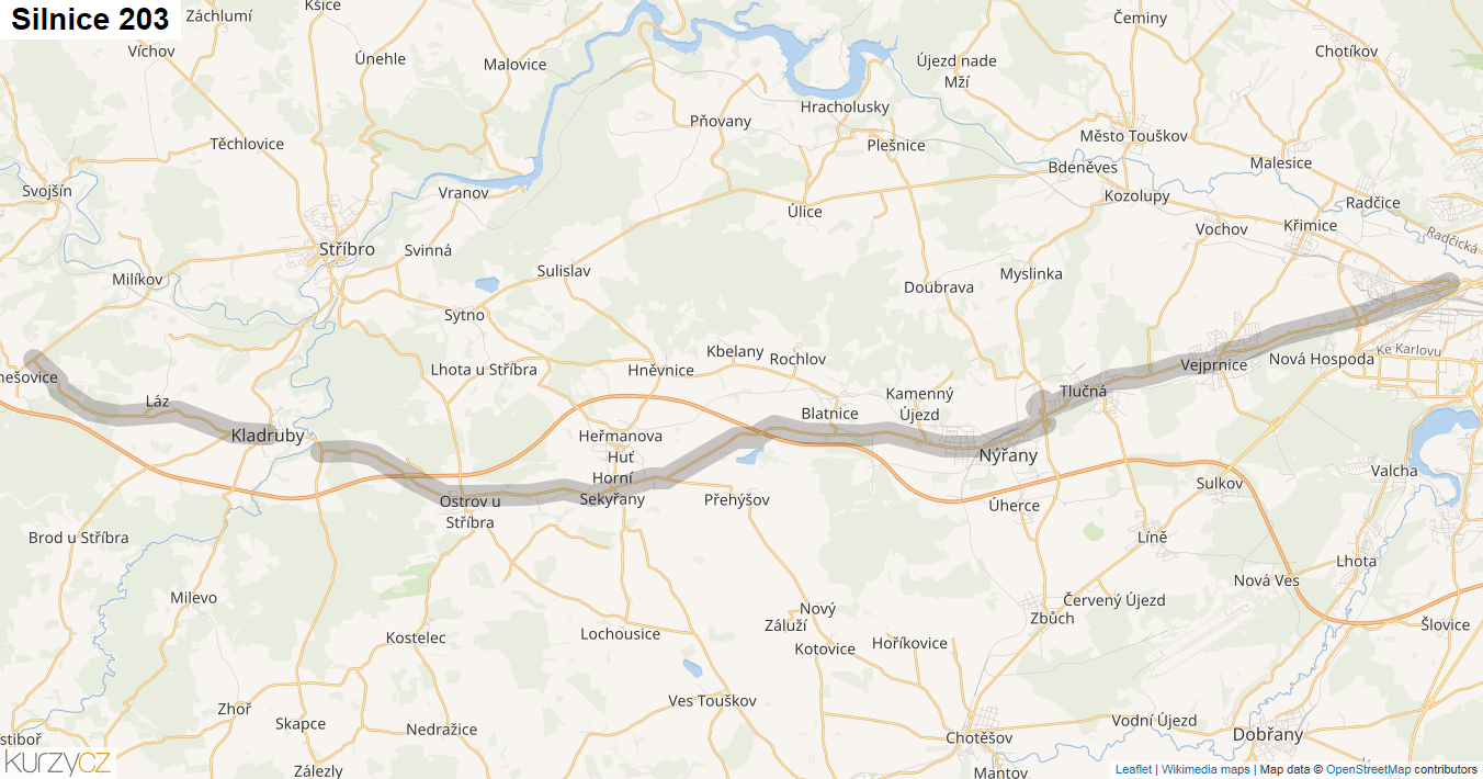 Silnice 203 - mapa Silnice 203