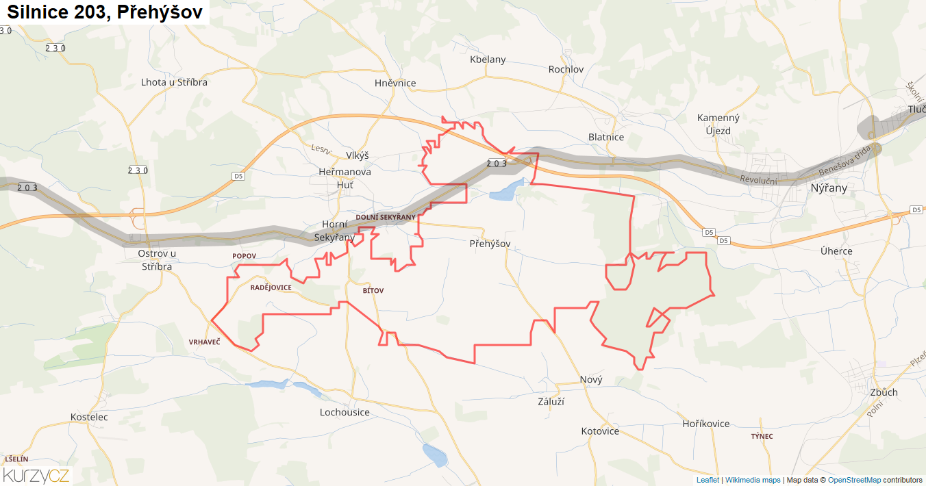 Přehýšov, Silnice 203 - Mapa
