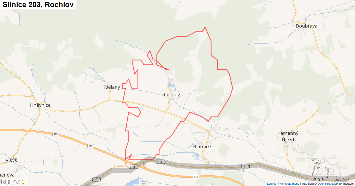 Rochlov, Silnice 203 - Mapa