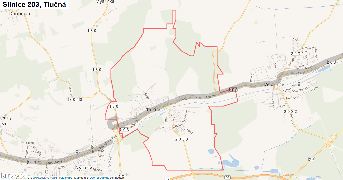 Tlučná, Silnice 203 - Mapa