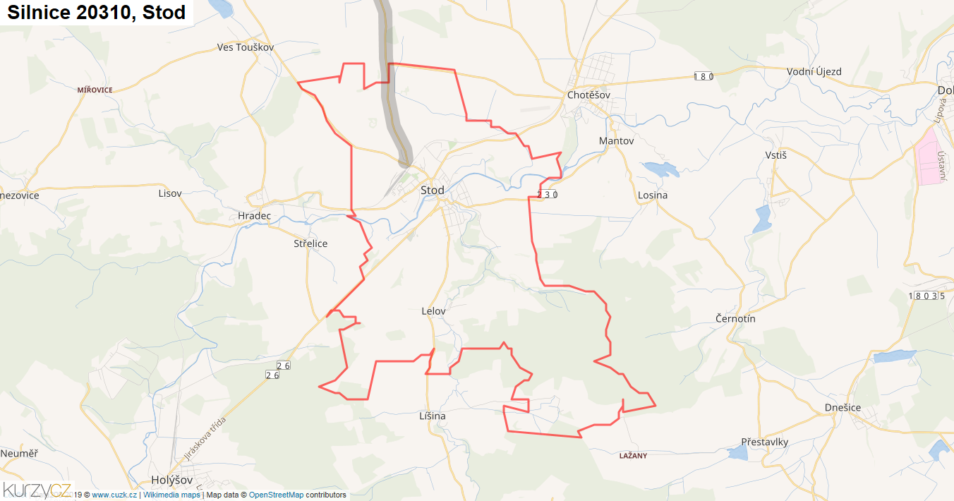 Stod, Silnice 20310 - Mapa