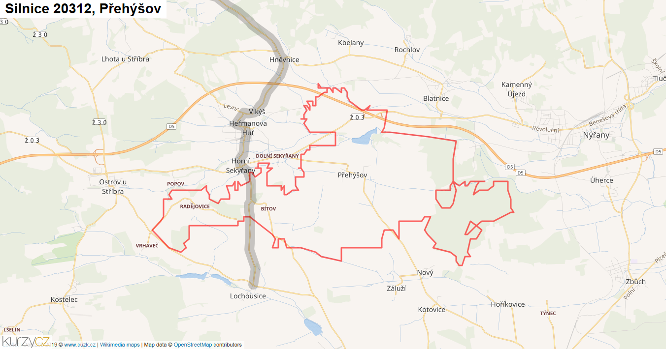 Přehýšov, Silnice 20312 - Mapa