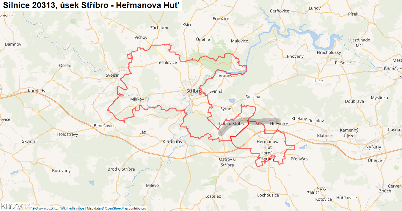 Úsek Stříbro - Heřmanova Huť, Silnice 20313 - Mapa