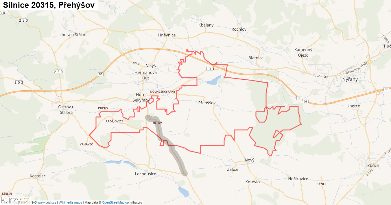 Přehýšov, Silnice 20315 - Mapa