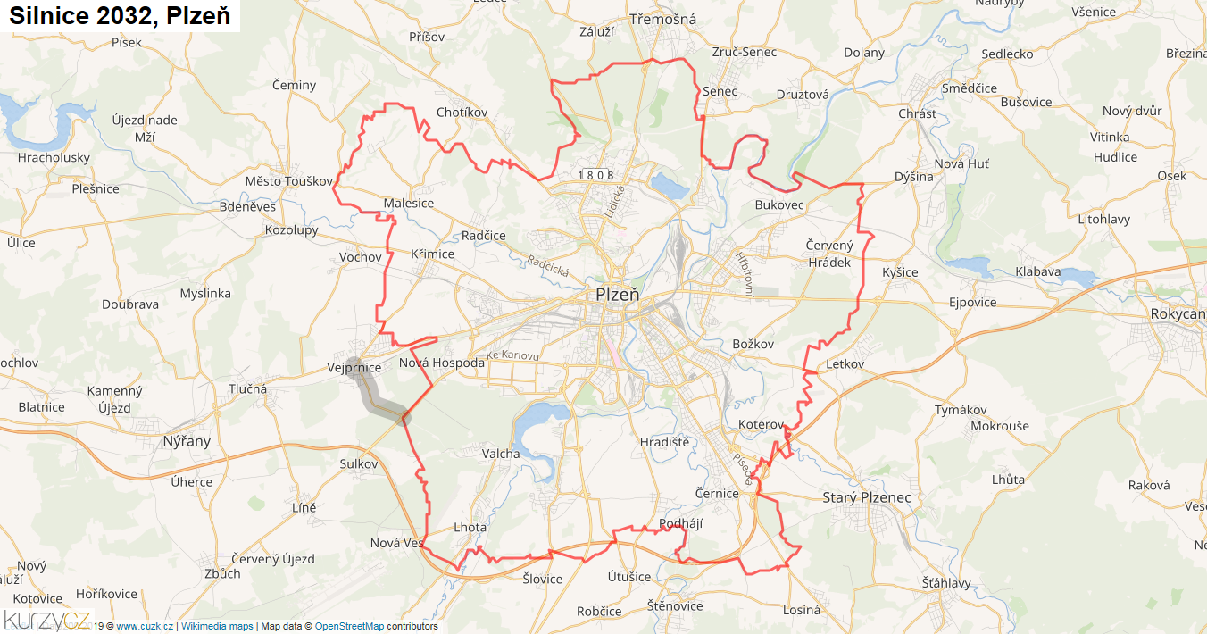 Plzeň, Silnice 2032 - Mapa