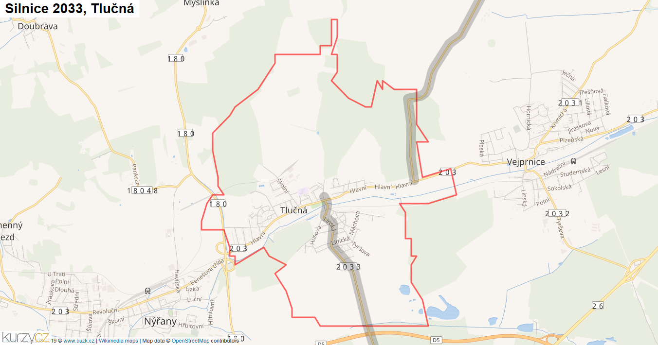 Tlučná, Silnice 2033 - Mapa