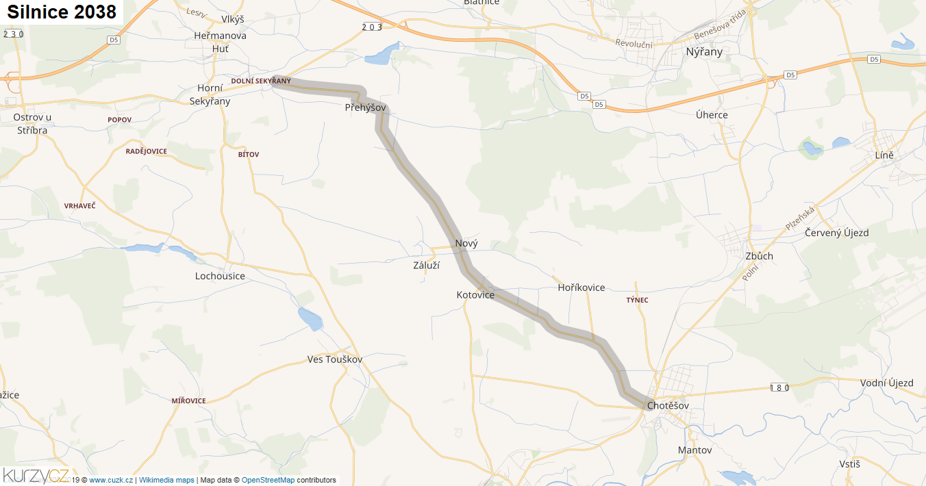 Silnice 2038 - mapa Silnice 2038