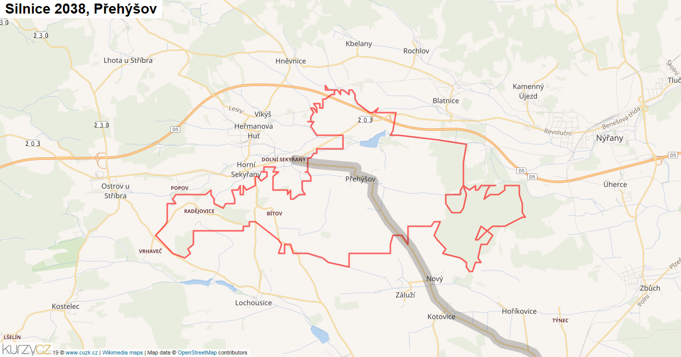 Přehýšov, Silnice 2038 - Mapa
