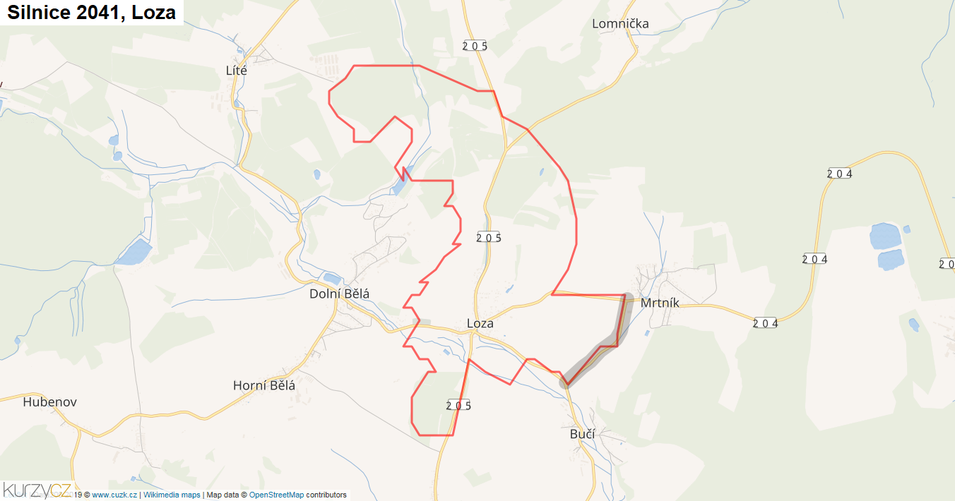 Loza, Silnice 2041 - Mapa