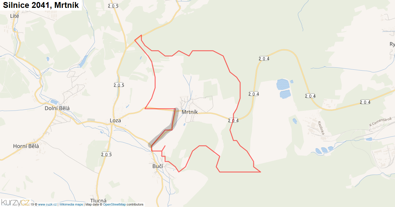 Mrtník, Silnice 2041 - Mapa