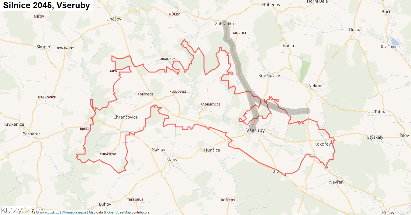 Všeruby, Silnice 2045 - Mapa