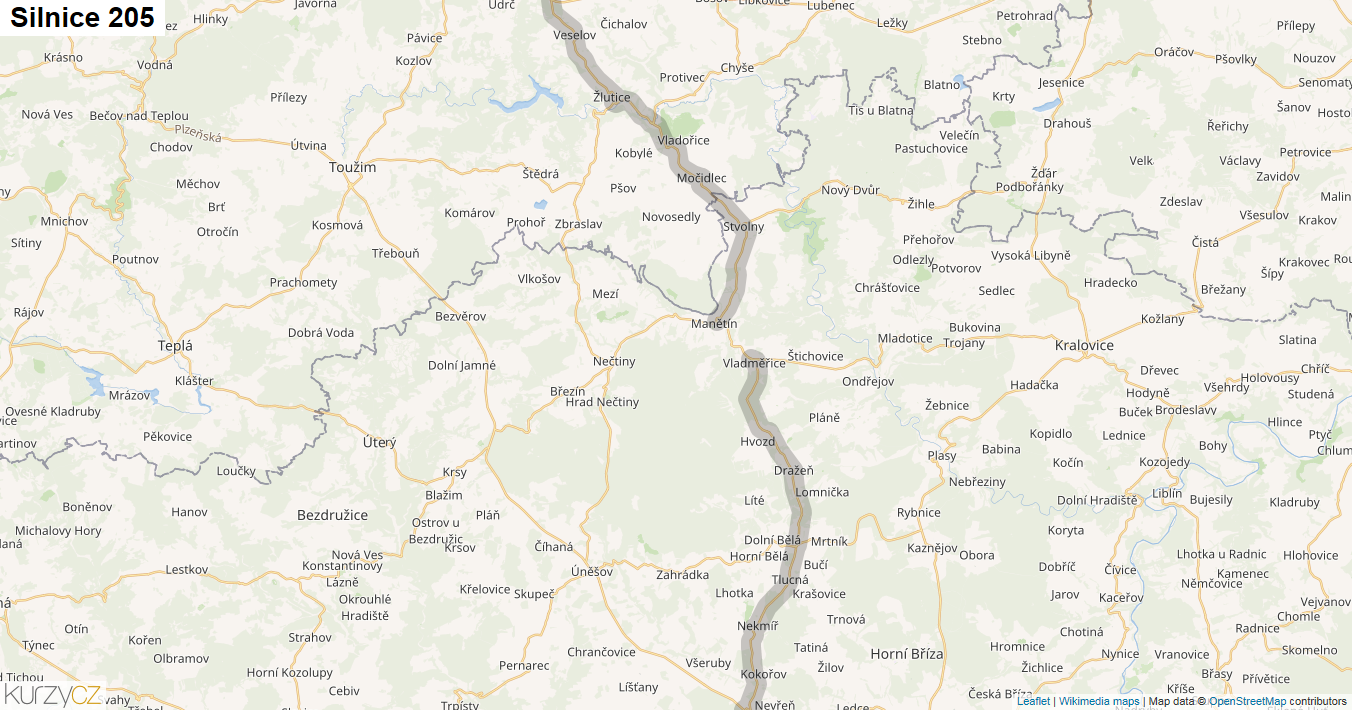 Silnice 205 - mapa Silnice 205