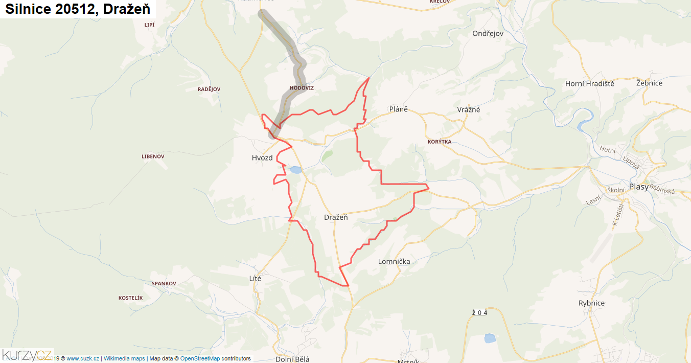 Dražeň, Silnice 20512 - Mapa