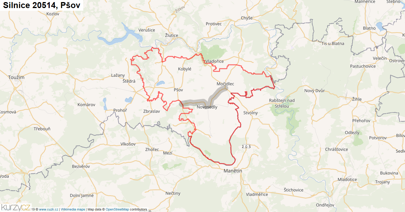 Pšov, Silnice 20514 - Mapa
