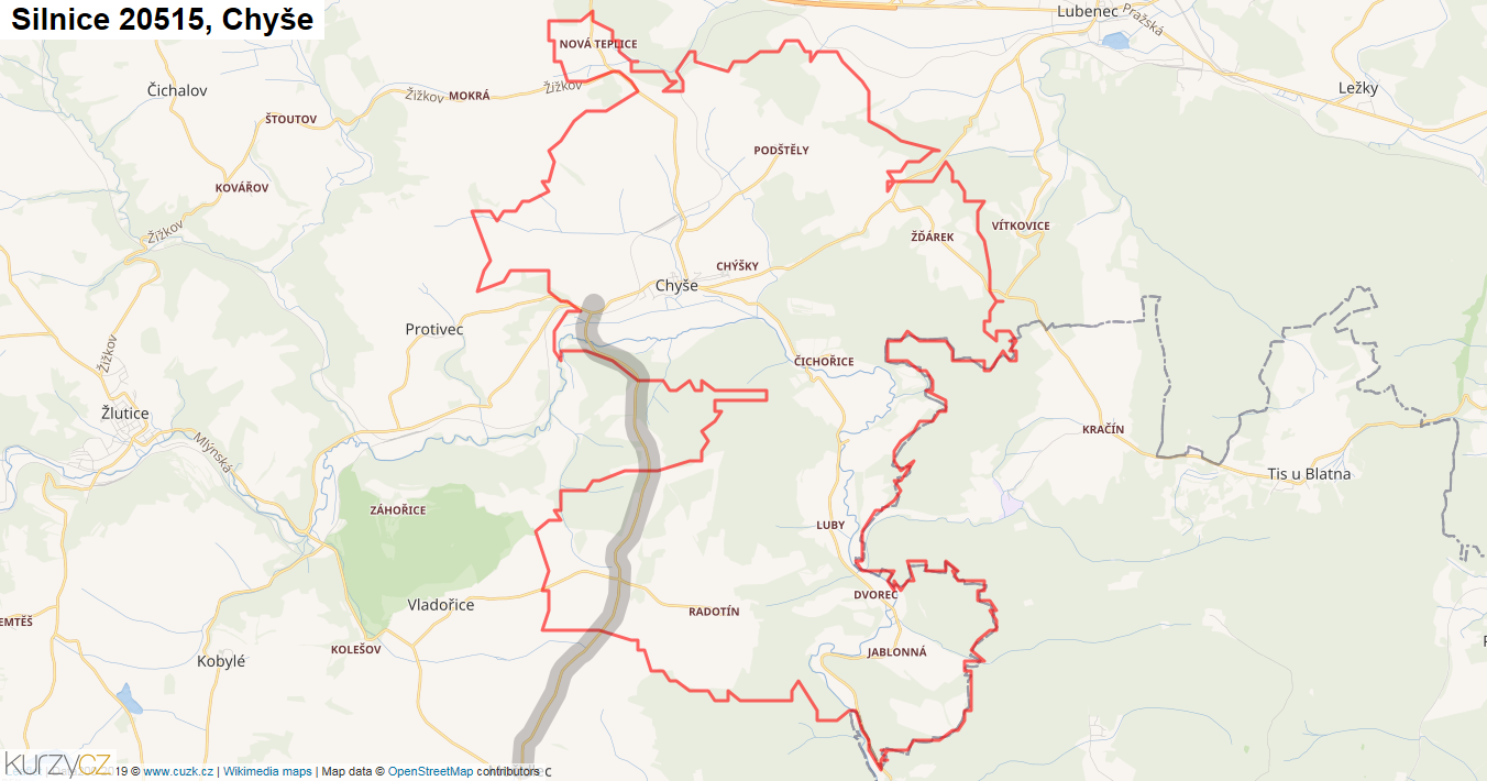 Chyše, Silnice 20515 - Mapa