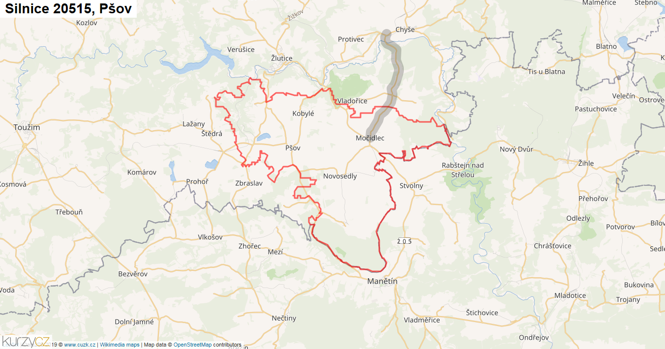 Pšov, Silnice 20515 - Mapa