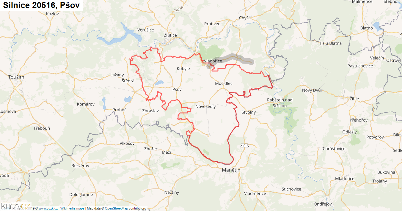 Pšov, Silnice 20516 - Mapa