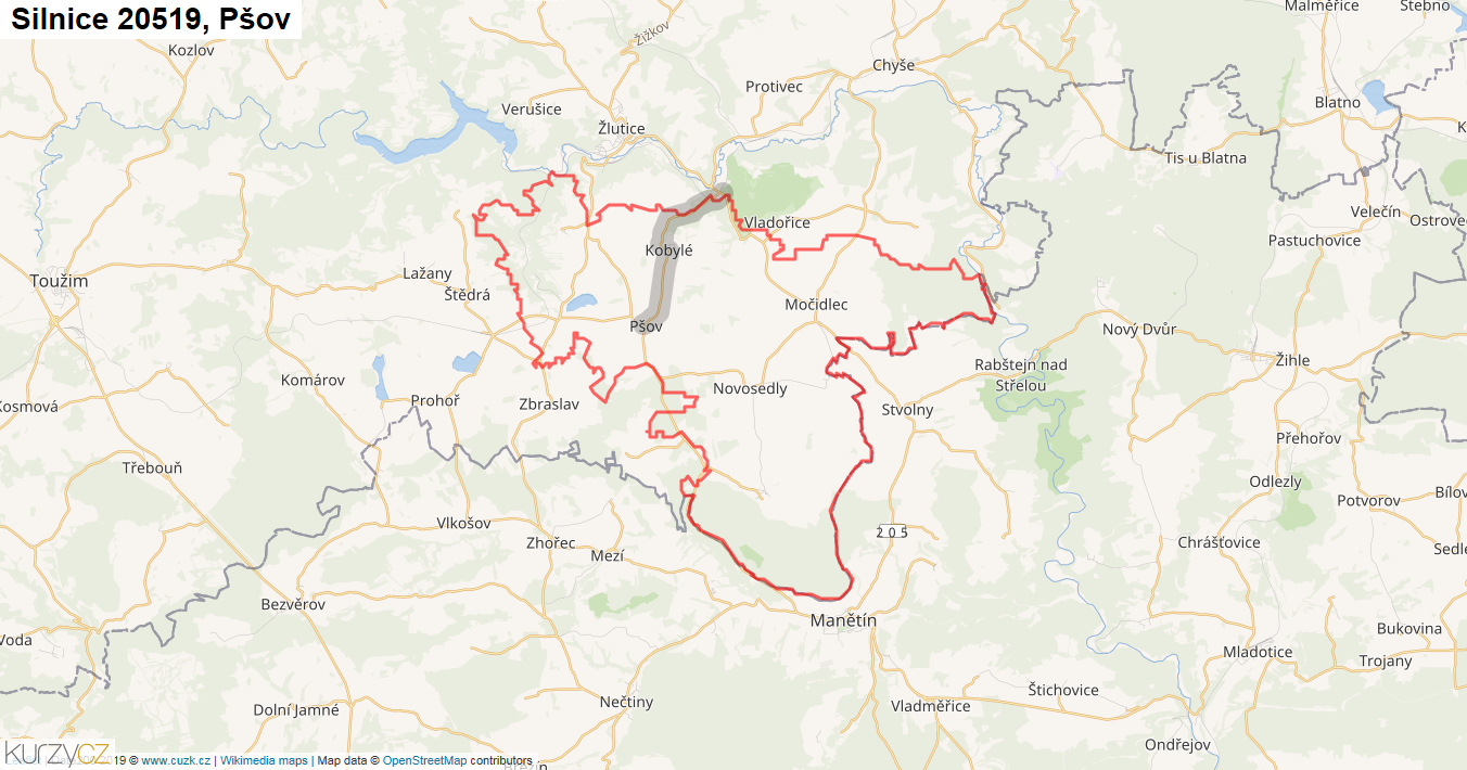 Pšov, Silnice 20519 - Mapa