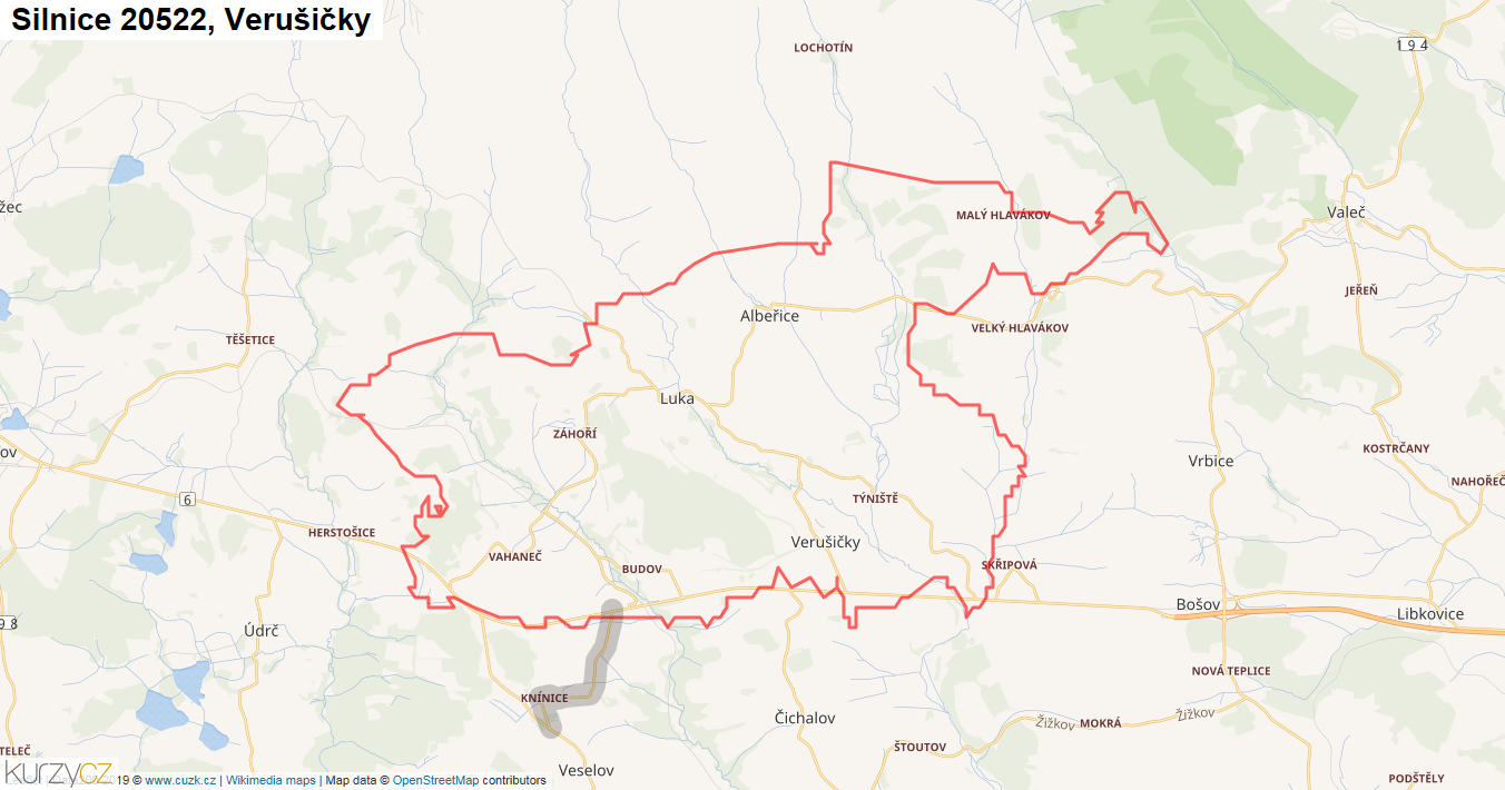 Verušičky, Silnice 20522 - Mapa