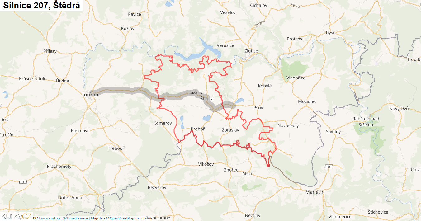 Štědrá, Silnice 207 - Mapa