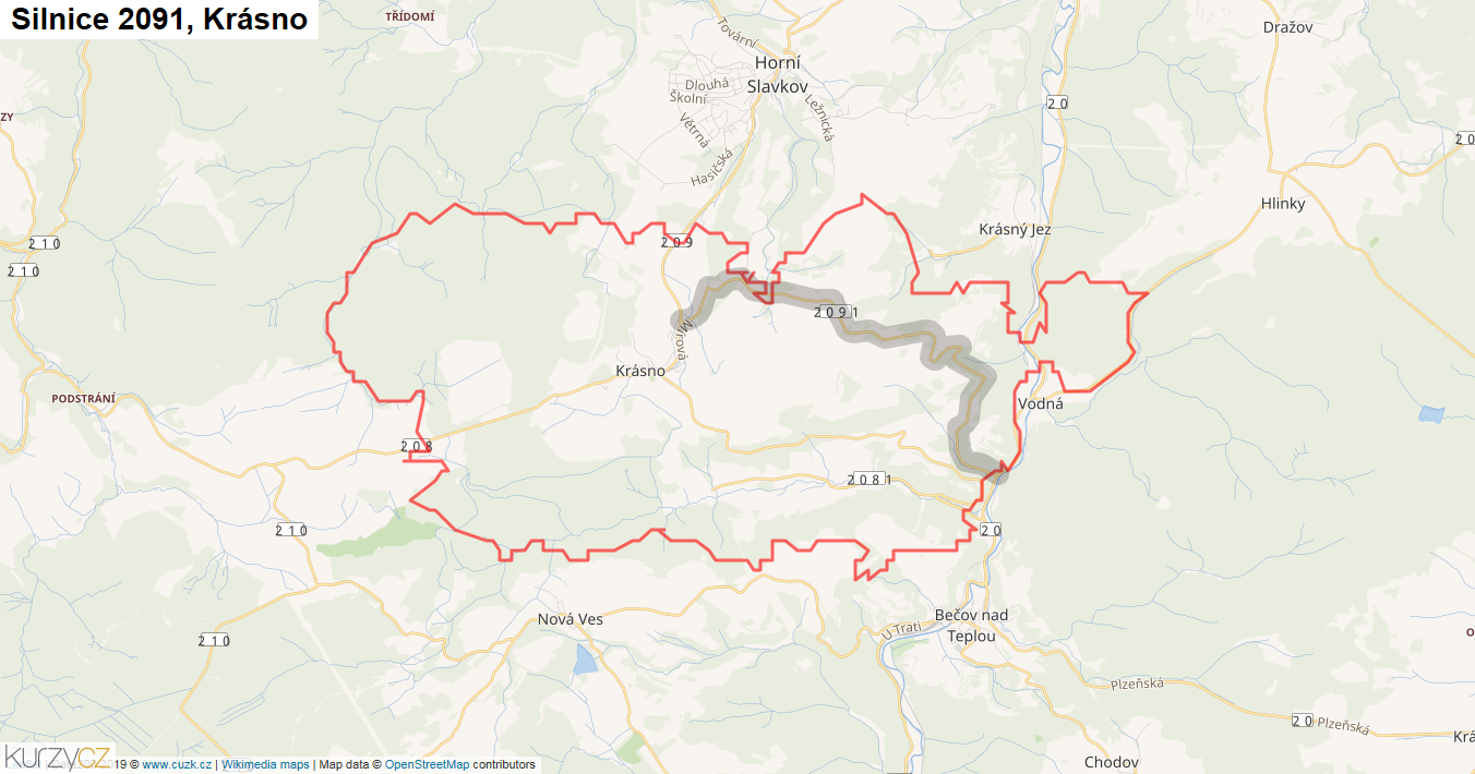Krásno, Silnice 2091 - Mapa