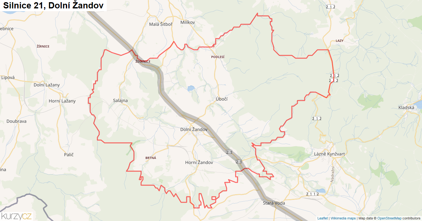 Dolní Žandov, Silnice 21 - Mapa