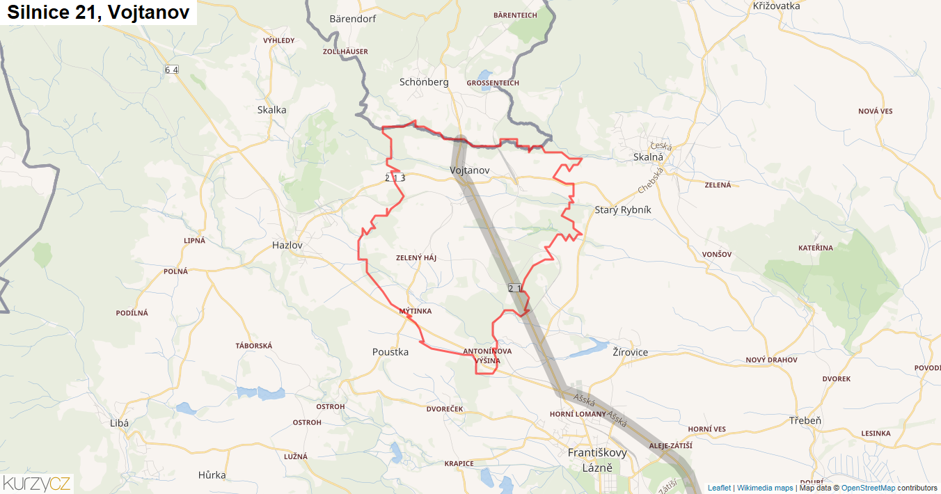 Vojtanov, Silnice 21 - Mapa