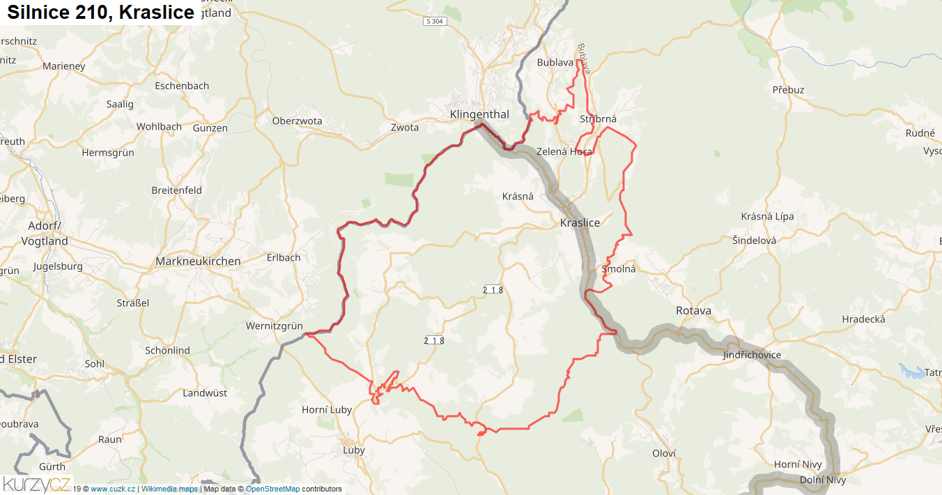 Kraslice, Silnice 210 - Mapa