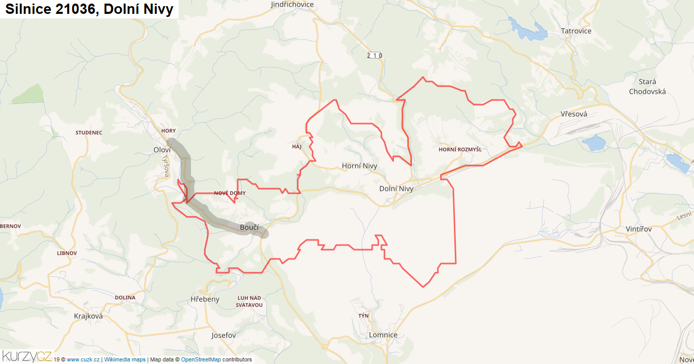 Dolní Nivy, Silnice 21036 - Mapa