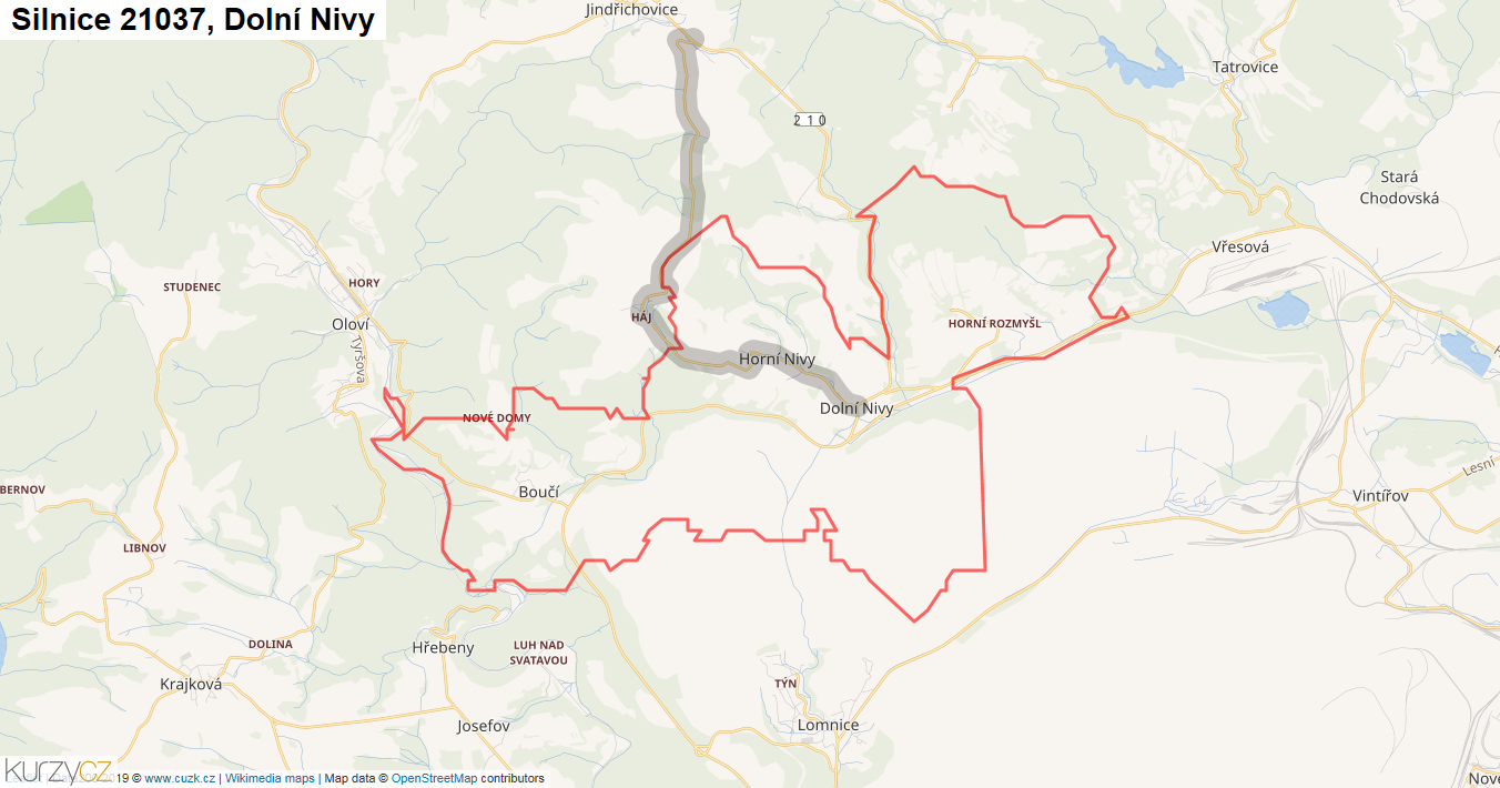 Dolní Nivy, Silnice 21037 - Mapa