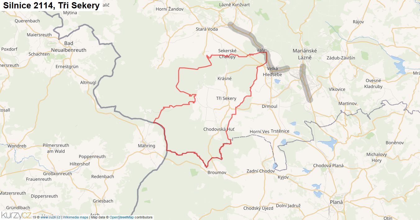 Tři Sekery, Silnice 2114 - Mapa