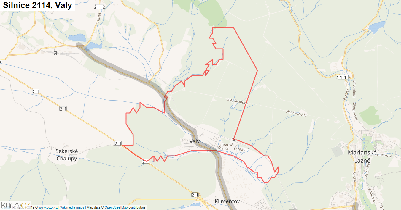 Valy, Silnice 2114 - Mapa