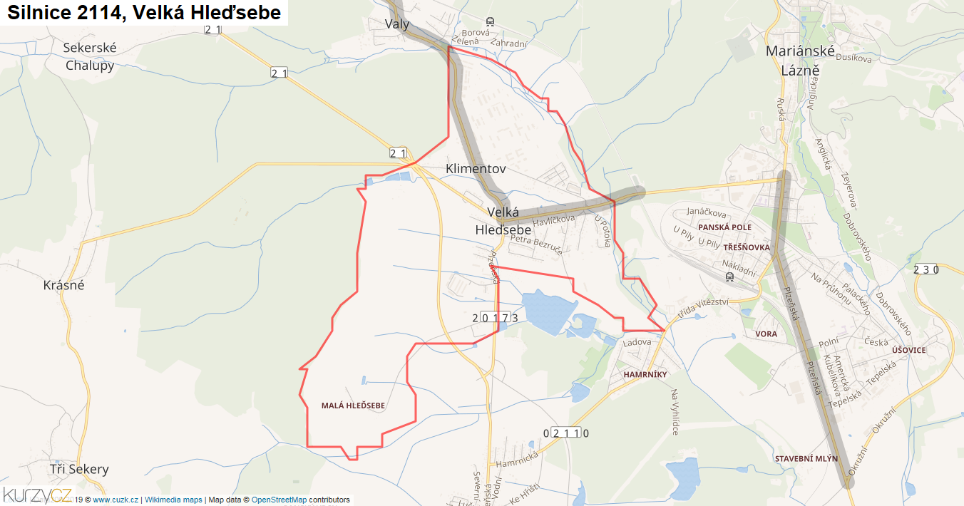 Velká Hleďsebe, Silnice 2114 - Mapa