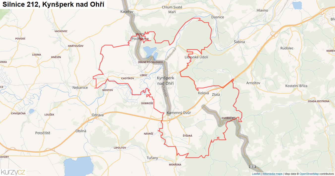 Kynšperk nad Ohří, Silnice 212 - Mapa