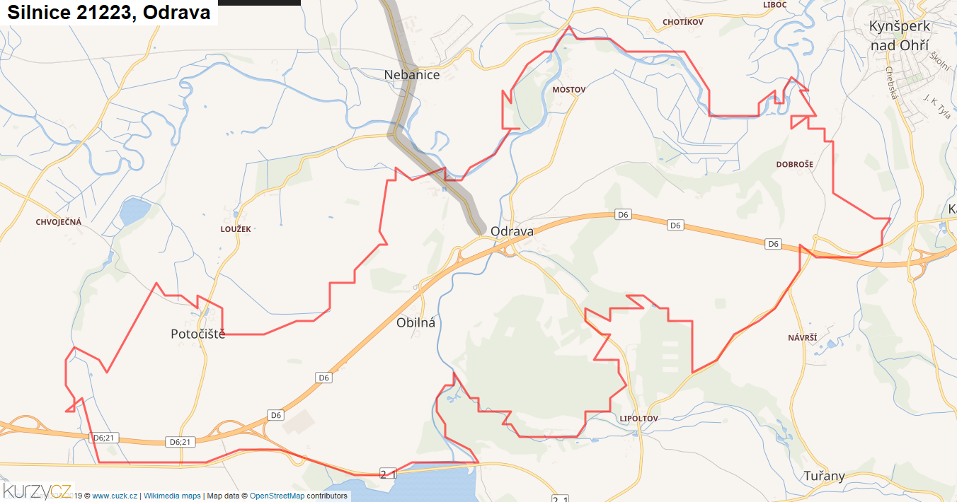 Odrava, Silnice 21223 - Mapa