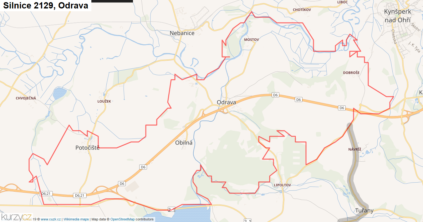 Odrava, Silnice 2129 - Mapa