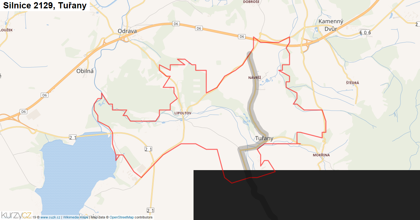 Tuřany, Silnice 2129 - Mapa
