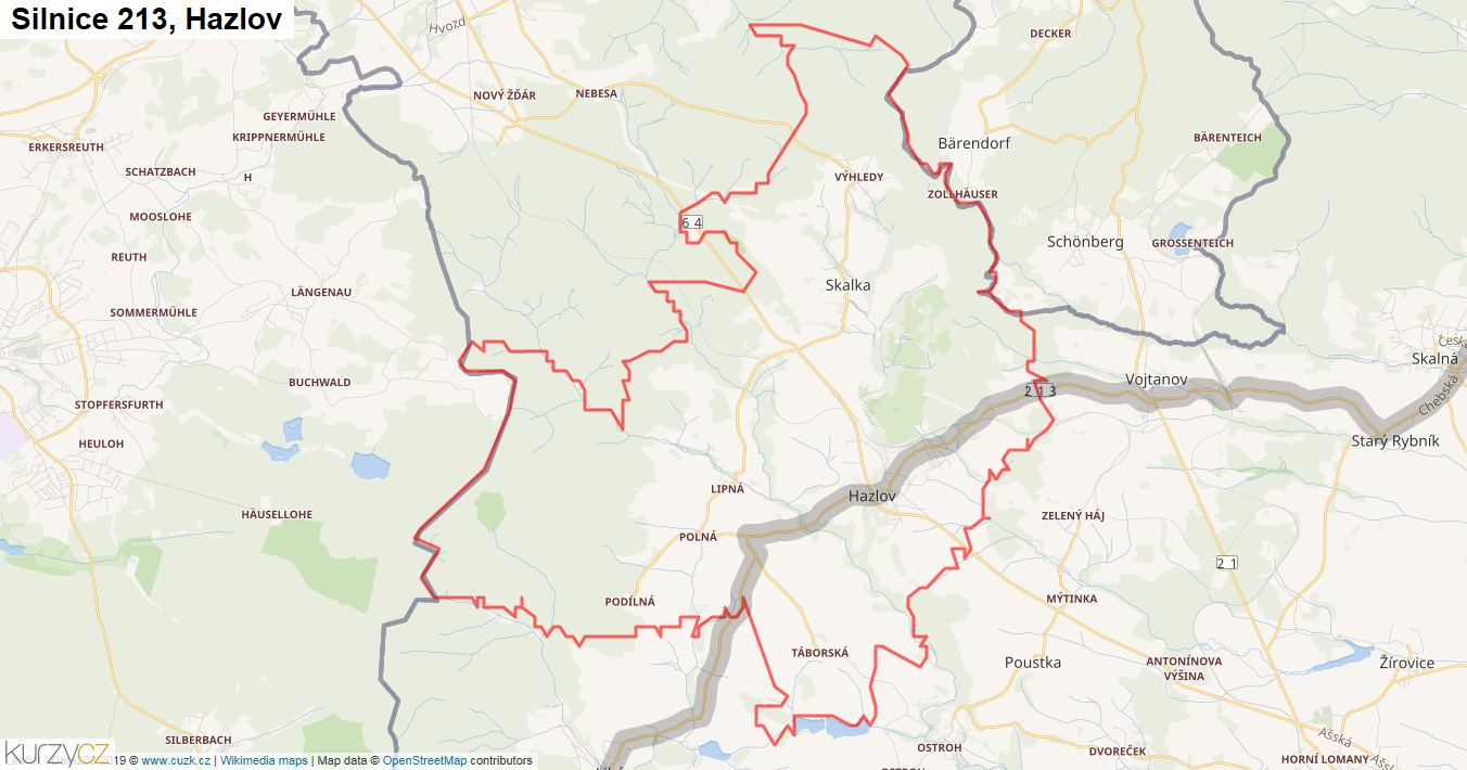 Hazlov, Silnice 213 - Mapa