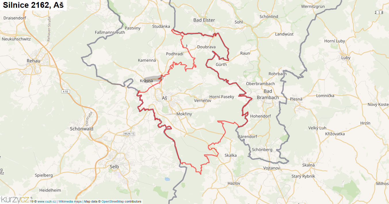 Aš, Silnice 2162 - Mapa