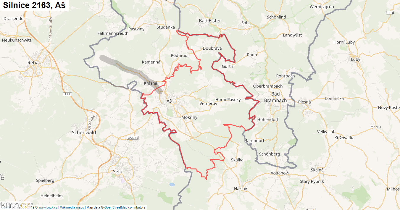 Aš, Silnice 2163 - Mapa