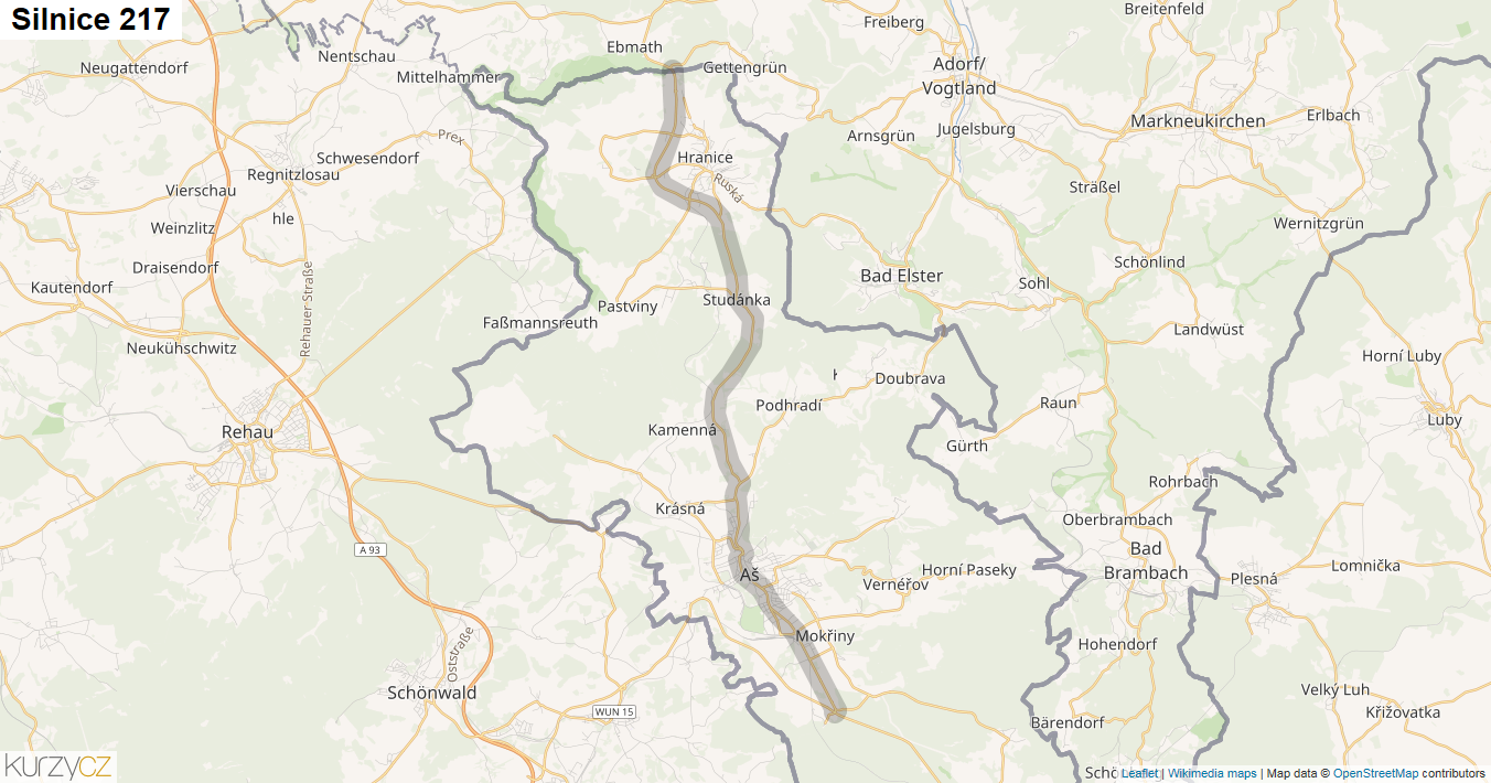 Silnice 217 - mapa Silnice 217