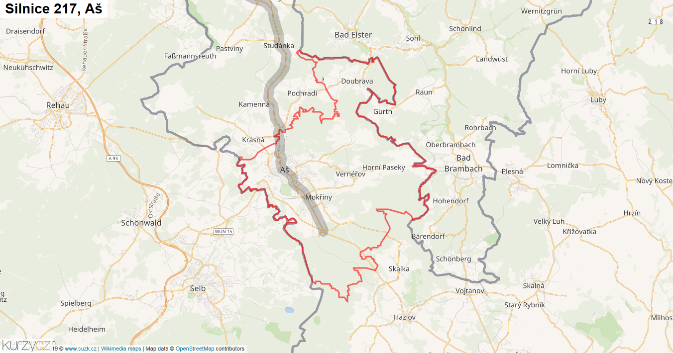 Aš, Silnice 217 - Mapa