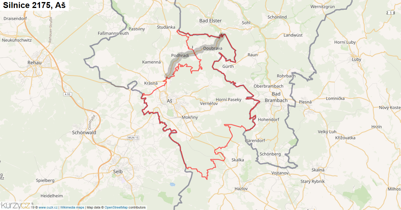 Aš, Silnice 2175 - Mapa